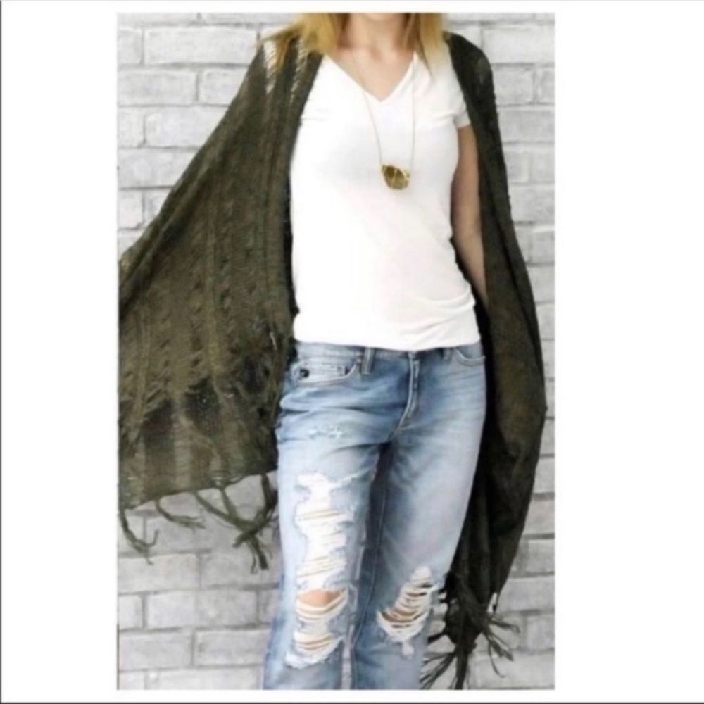 Threadzwear O&O Fringed Woven Cardigan Swim Coverup NWT - Picture 7 of 11